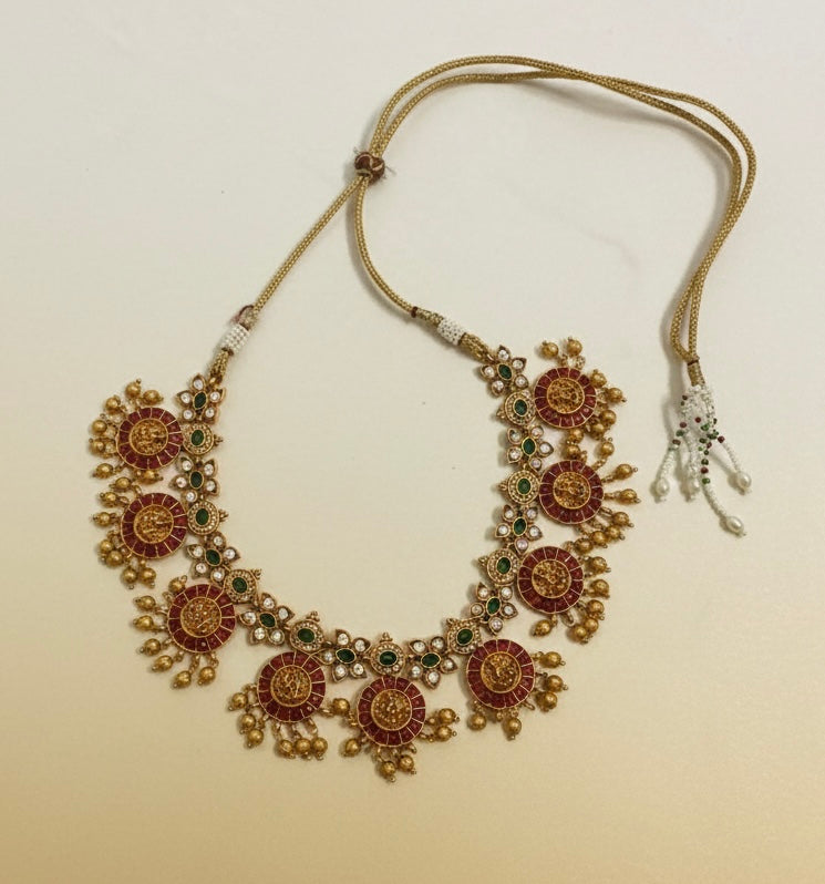 Antique Gold Finish with Ruby-Red and Emerald Green Concentric Seven  Mandalas