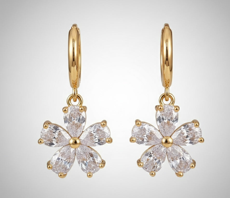 18K Gold-Plated "Everbloom" Huggie Hoops with Brilliant Crystal Flower Drops