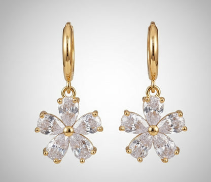 18K Gold-Plated "Everbloom" Huggie Hoops with Brilliant Crystal Flower Drops