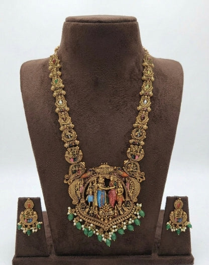 Srinivasa Kalyanam Tradition Haram with Hand-Painted Enamel and Emerald Green Beads