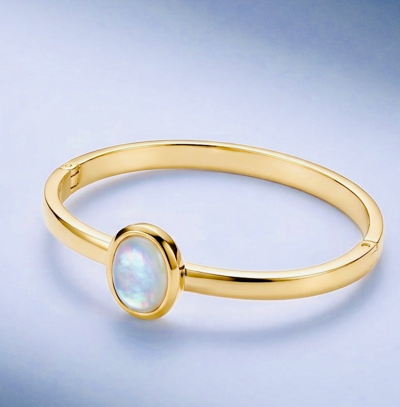 Radiant Luster Gold Bangle with Mother of Pearl