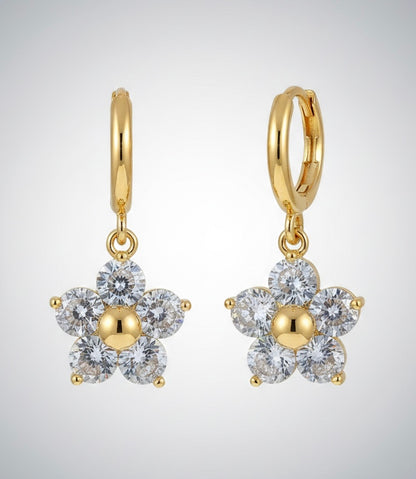 18K Gold-Plated "Everbloom" Huggie Hoops with Brilliant Crystal Flower Drops