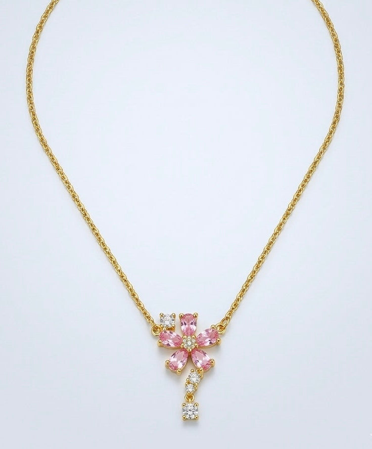 Ethereal Sakura Sparkle Necklace collections : 18K Gold Plated with Marquise Crystals