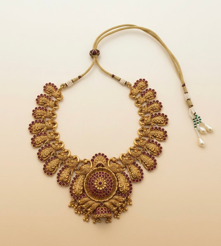 Imperial Ruby & Gold Peacock Heritage Collar Necklace
