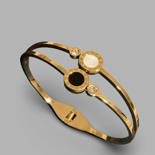 Roman Heritage Double-Rail Bangle with Onyx and Mother of Pearl