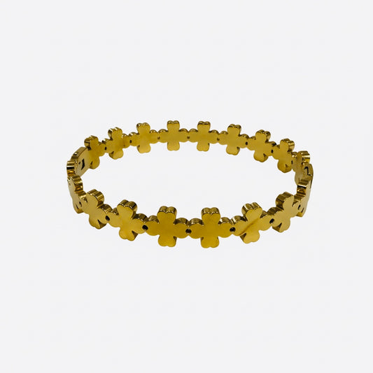 Endless Clover 18K Gold Plated Stainless Steel Linked Bangle - A Continuous Circle of Luck