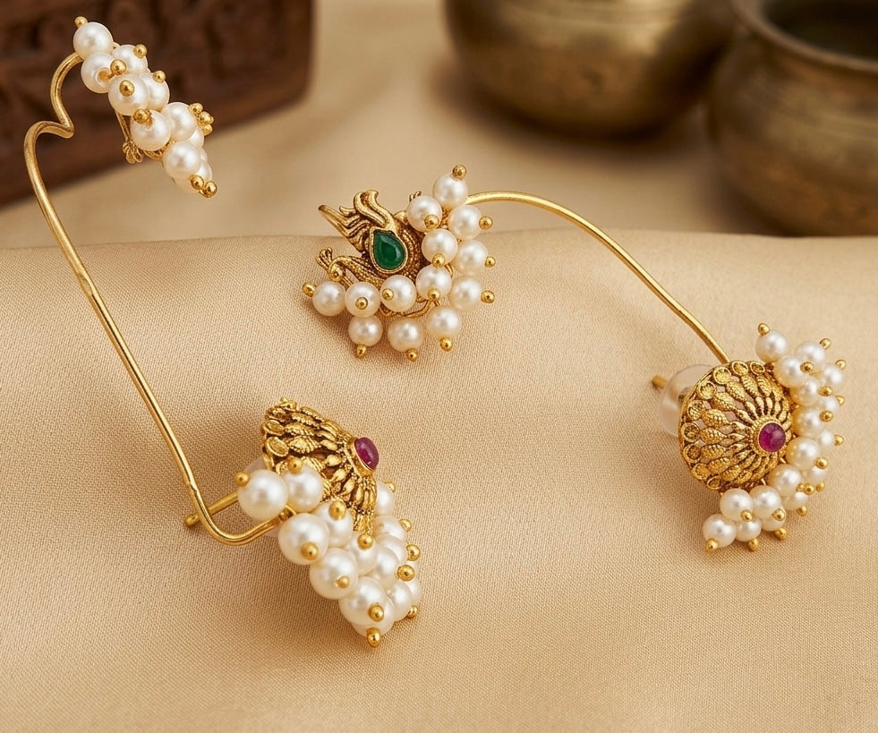 Heritage Ear Cuffs Collection – cluster Pearl Bugadi Studs- Ear Pins & Over-Ear Wraps