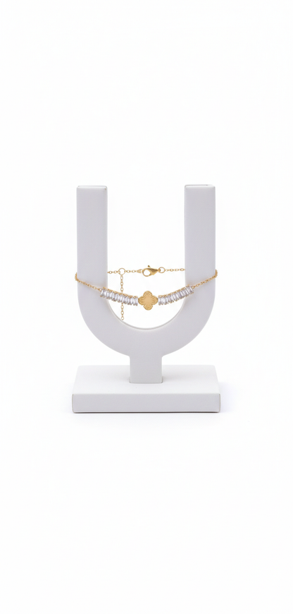 Sunburst Center & Rectangular Crystal Chain Bracelet