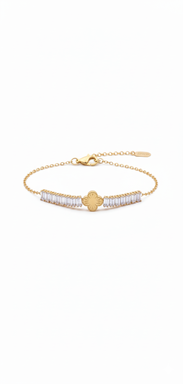 Sunburst Center & Rectangular Crystal Chain Bracelet