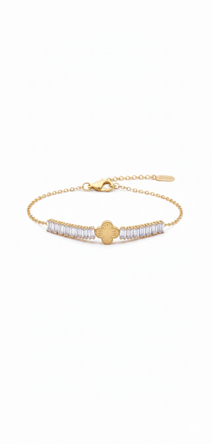 Sunburst Center & Rectangular Crystal Chain Bracelet