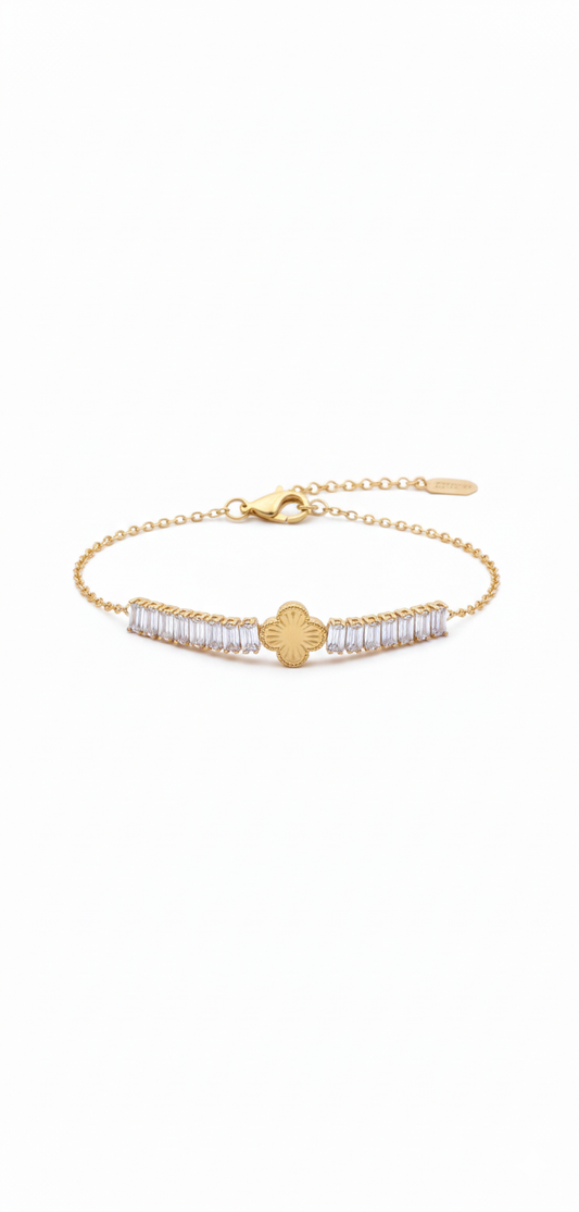 Sunburst Center & Rectangular Crystal Chain Bracelet