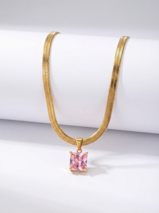 Blush Radiance: Rose-Tone Square Pendant Necklace