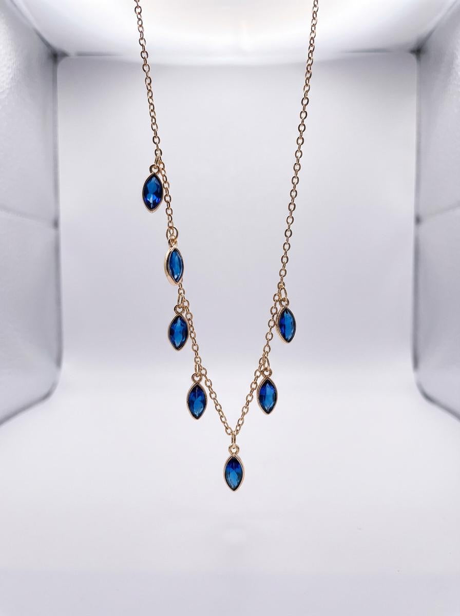Cerulean Cascade – 18k Rose Gold Plated  Saphire Blue Stone Charm Necklace