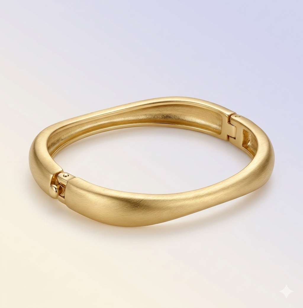 Sculpted Geometric Bangle with Seamless Side-Clasp