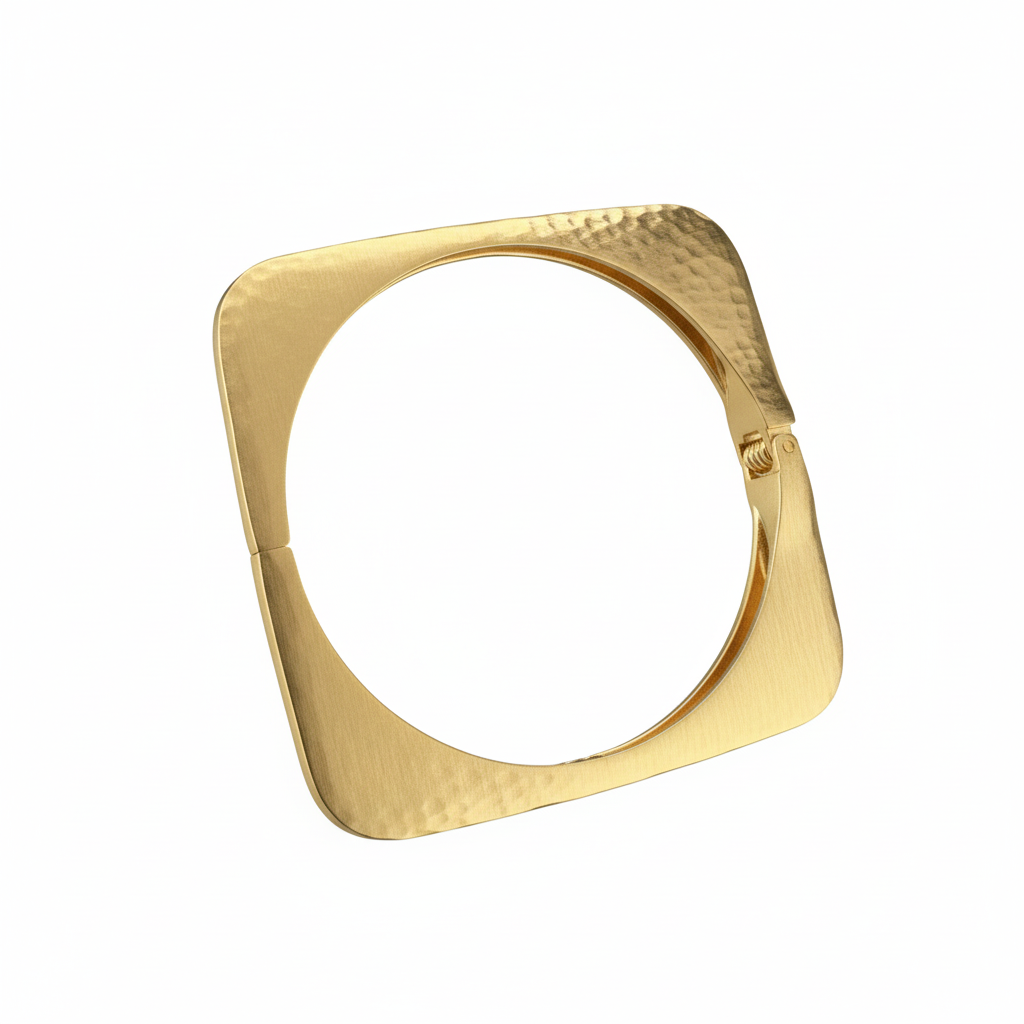 Architectural Hammered Box Bangle in Anti-Tarnish 18K Gold Plated Steel