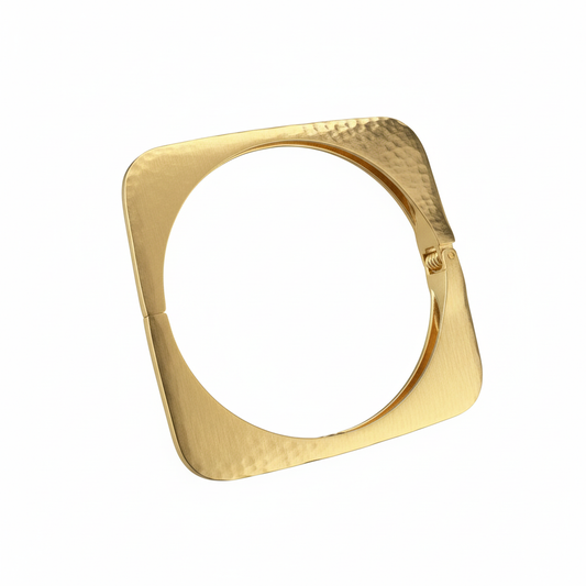 Architectural Hammered Box Bangle in Anti-Tarnish 18K Gold Plated Steel