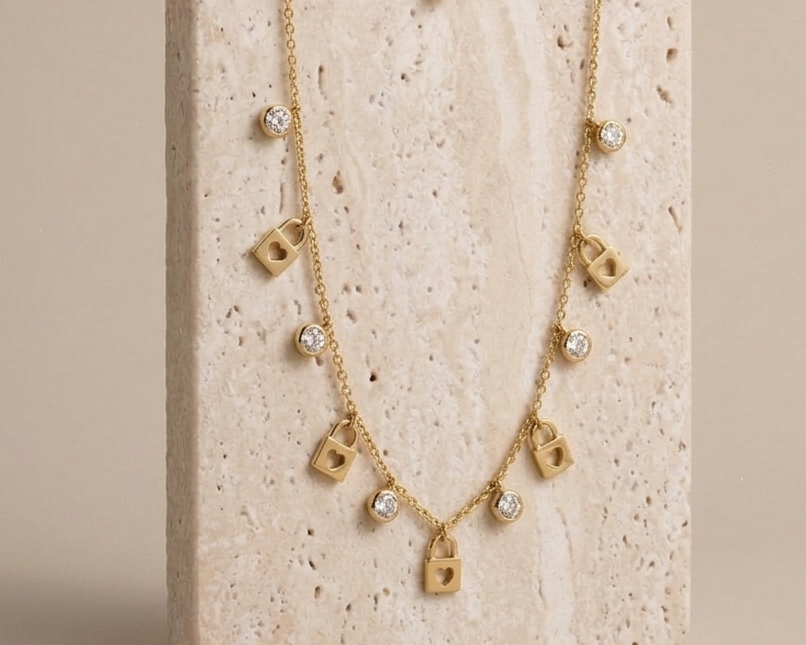 The Gilded Lock & Luster Station: 18k Gold Anti-Tarnish Multi-Charm Necklace