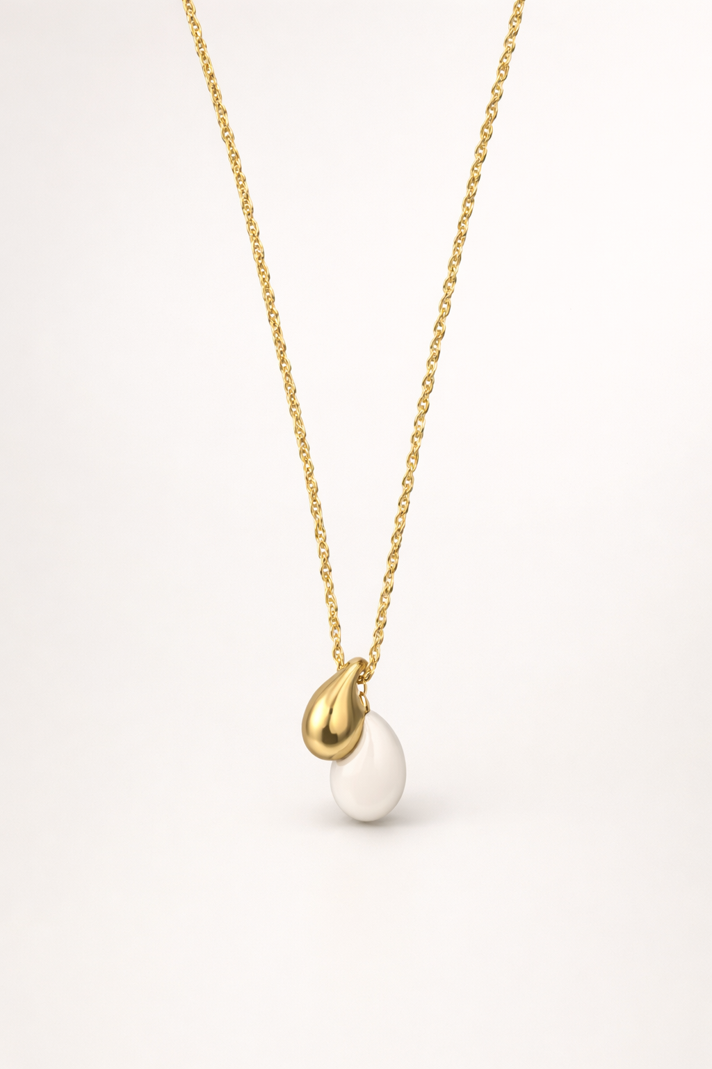 Dual Teardrop Gold & Pearl Pendant Necklace – Elegant Minimalist Statement