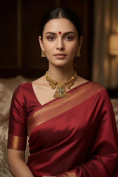 Divine Heritage: Antique Gold Temple Necklace Set with Hand-Painted Krishna Motif