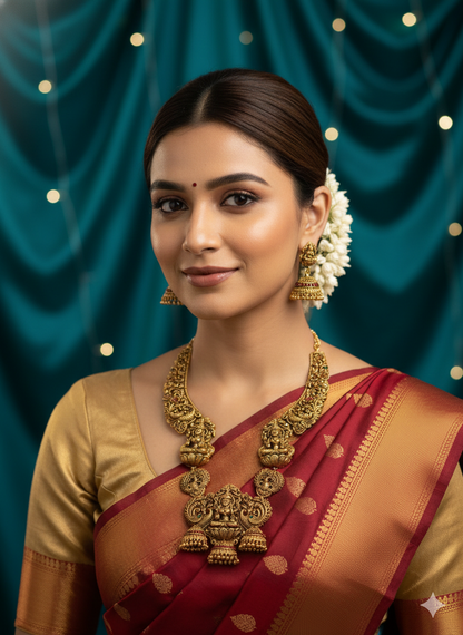 The Divine Lakshmi Kanti Set [Temple Gold Series] Golden Cluster &amp; Multi-Stone Accents