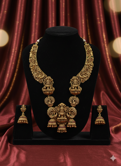 The Divine Lakshmi Kanti Set [Temple Gold Series] Golden Cluster &amp; Multi-Stone Accents