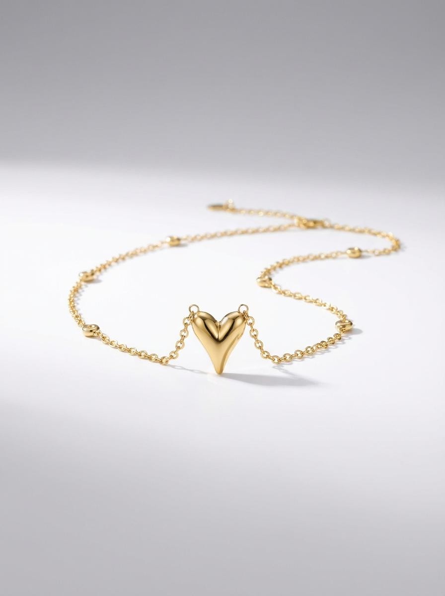 Petite Elongated Heart "Station" Necklace | 18K Gold Plated Finish | Anti Tarnish