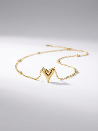 Petite Elongated Heart "Station" Necklace | 18K Gold Plated Finish | Anti Tarnish