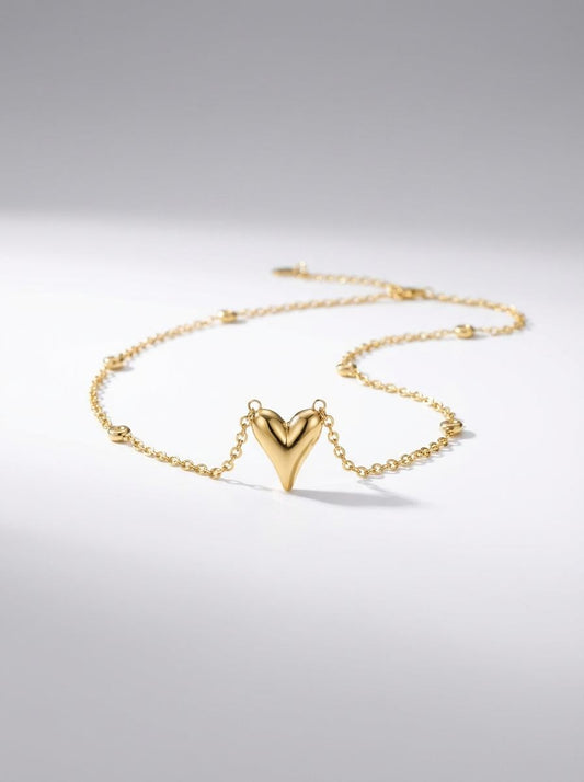 Petite Elongated Heart "Station" Necklace | 18K Gold Plated Finish | Anti Tarnish