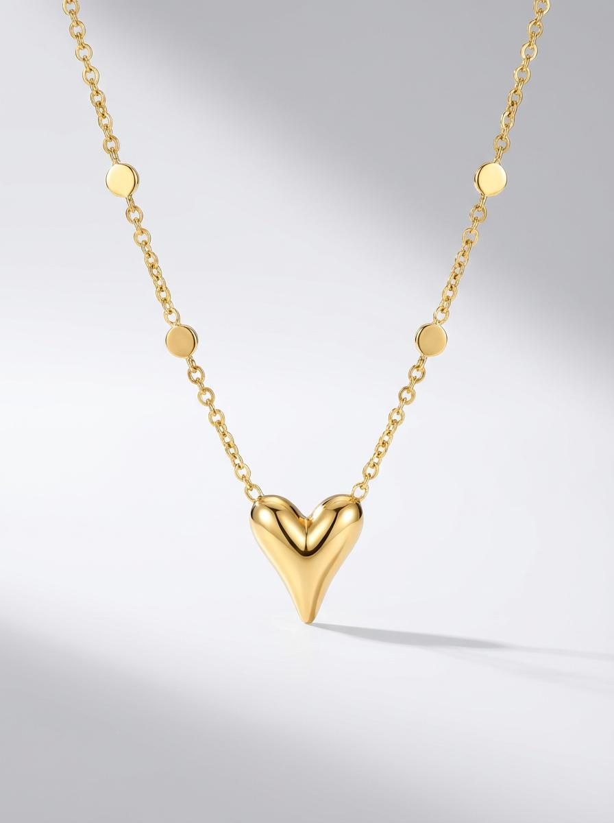 Petite Elongated Heart "Station" Necklace | 18K Gold Plated Finish | Anti Tarnish