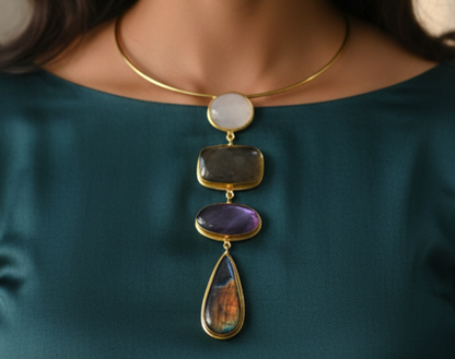 The Quadalite Hasli [Lunar Edit] Moonstone, Black Onyx, Amethyst & Labradorite