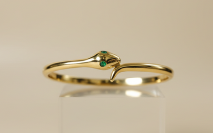 The Emerald-Eyed Snake Bangle: 18k Gold Premium Anti-Tarnish Wrap