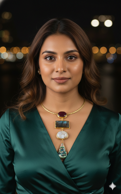 The Quadalite Hasli [Earth & Sea Edit] Garnet, Labradorite, Moonstone & Abalone