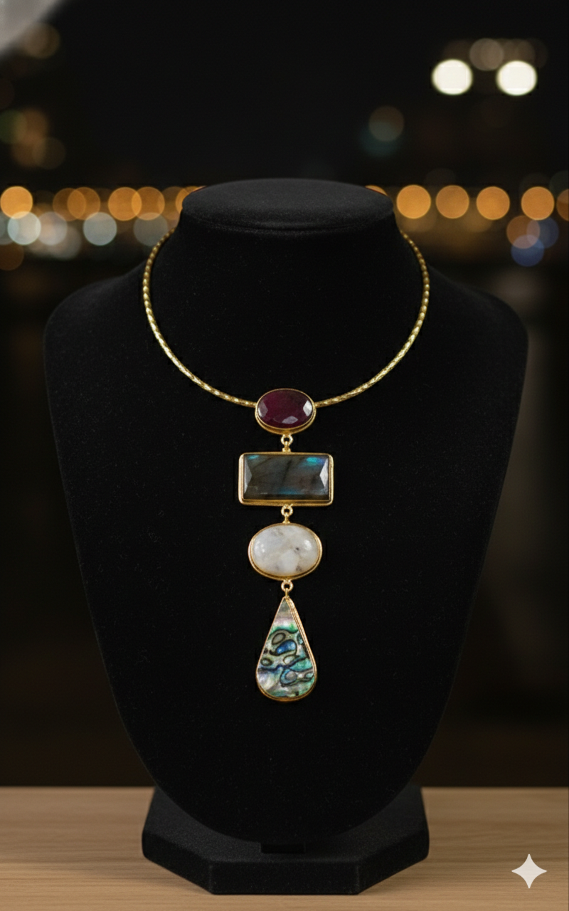 The Quadalite Hasli [Earth & Sea Edit] Garnet, Labradorite, Moonstone & Abalone