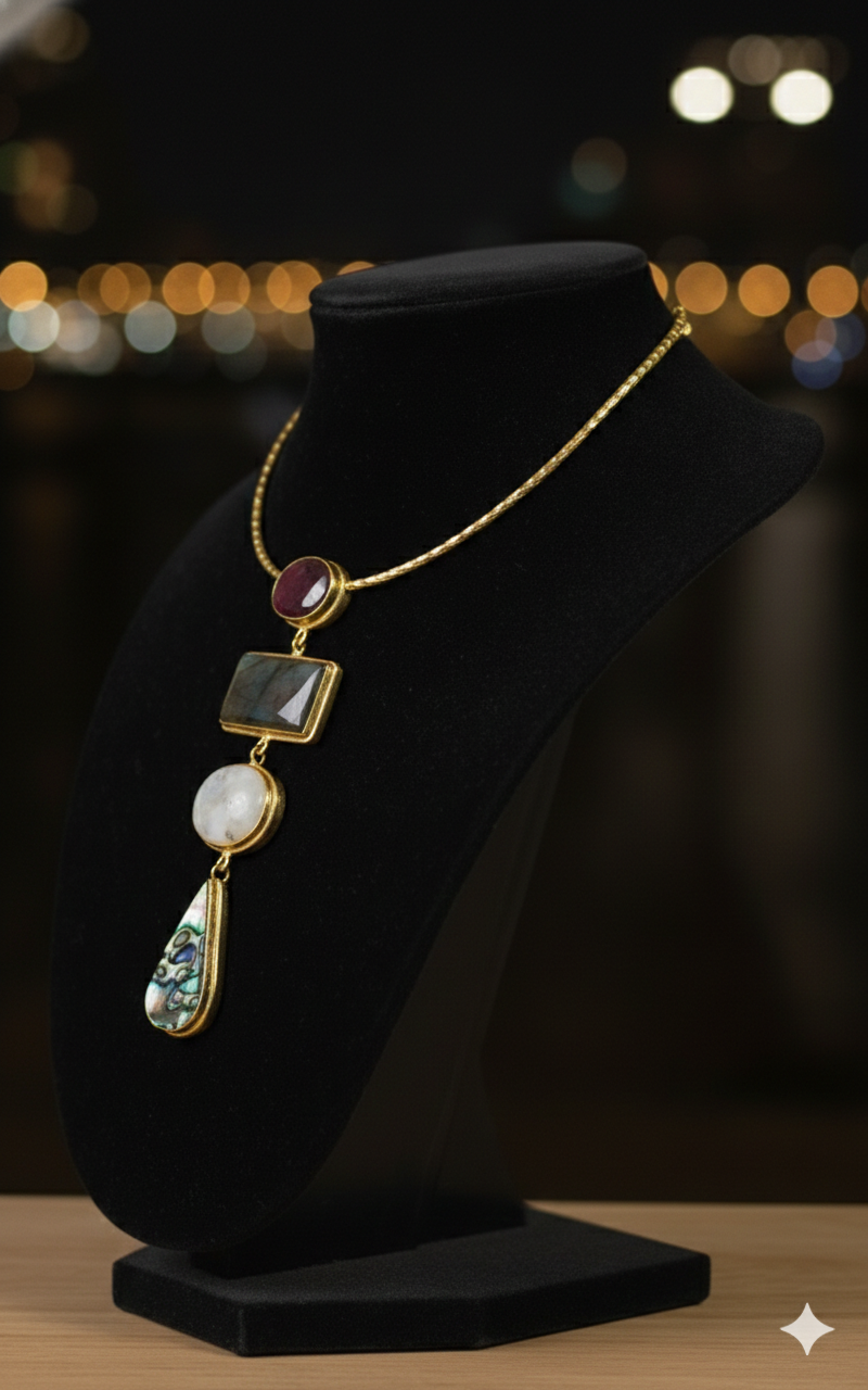The Quadalite Hasli [Earth & Sea Edit] Garnet, Labradorite, Moonstone & Abalone