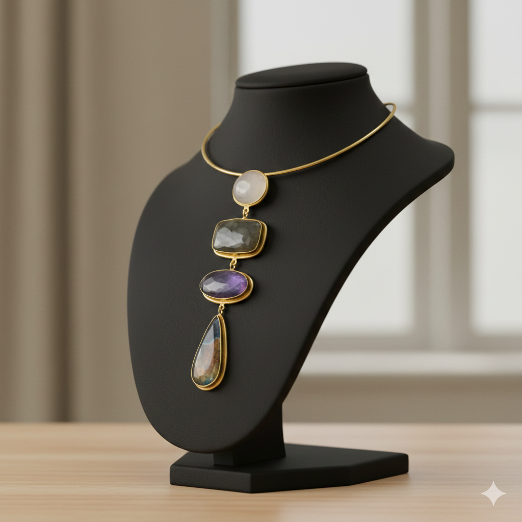 The Quadalite Hasli [Lunar Edit] Moonstone, Black Onyx, Amethyst & Labradorite