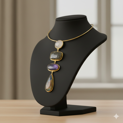 The Quadalite Hasli [Lunar Edit] Moonstone, Black Onyx, Amethyst & Labradorite