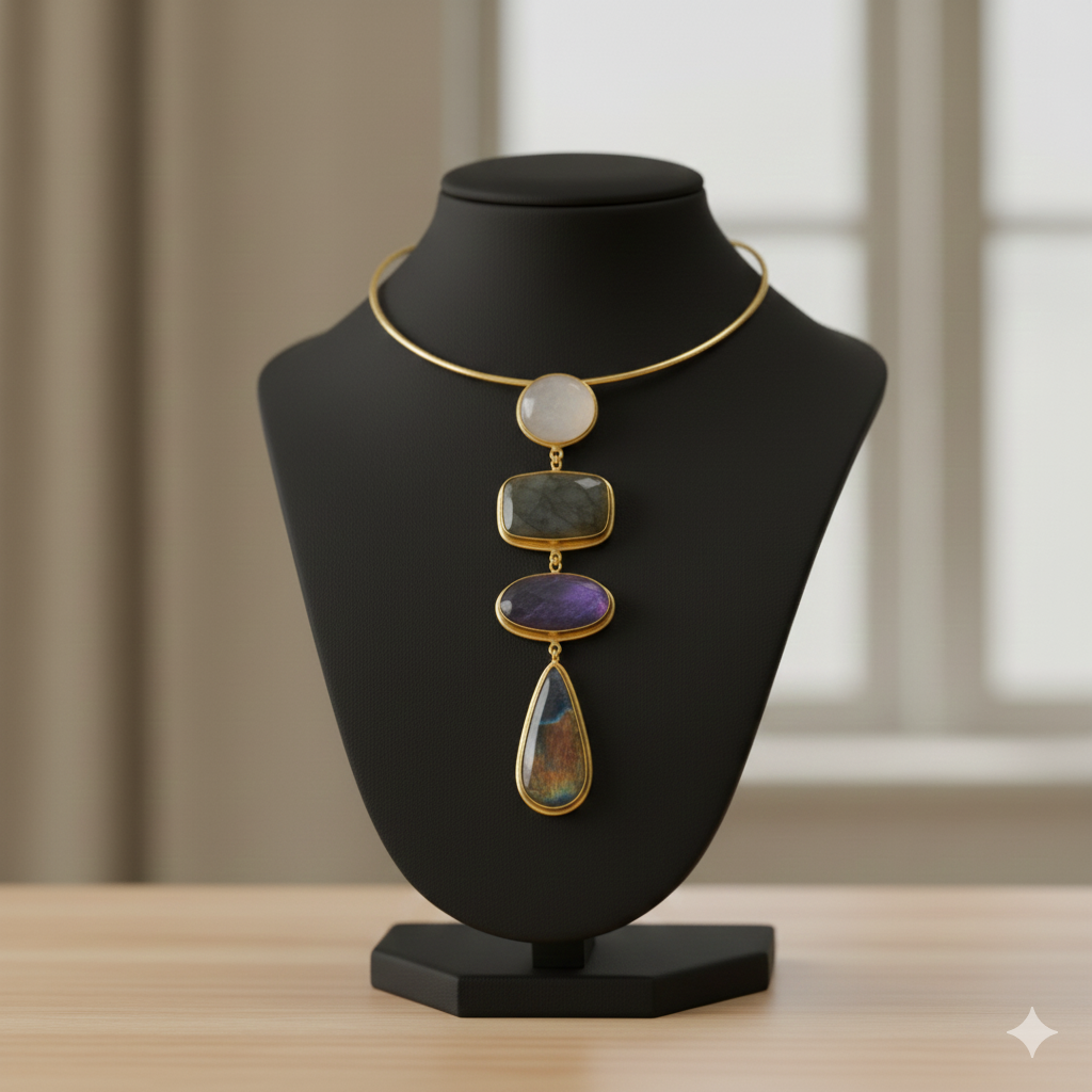 The Quadalite Hasli [Lunar Edit] Moonstone, Black Onyx, Amethyst & Labradorite