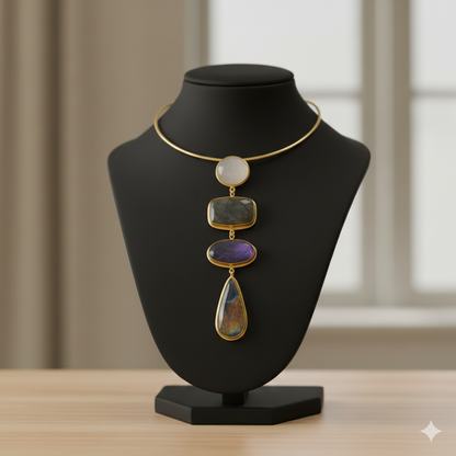 The Quadalite Hasli [Lunar Edit] Moonstone, Black Onyx, Amethyst & Labradorite